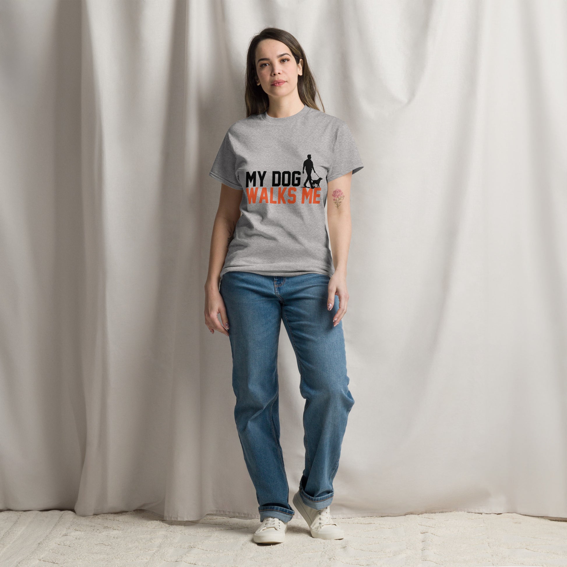 My Dog Walks Me unisex cotton t-shirt