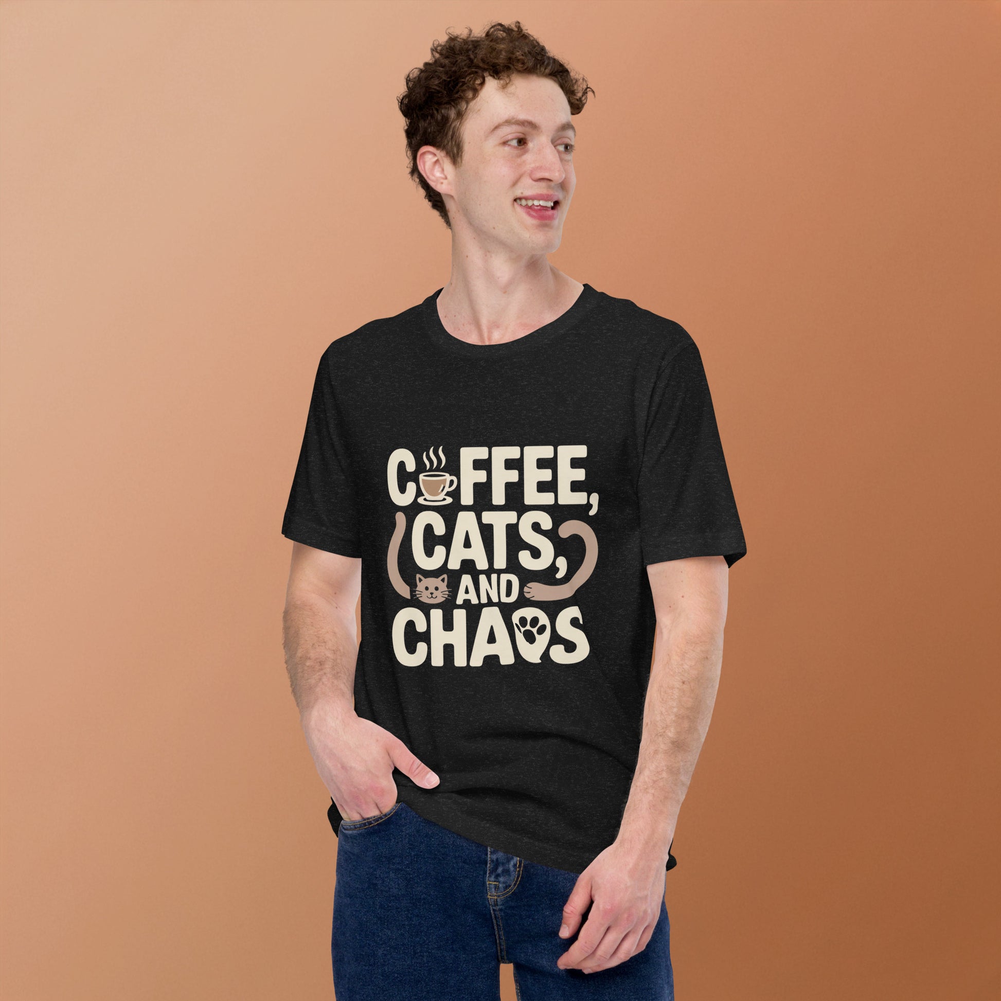 Coffee, Cats, and Chaos unisex t-shirt