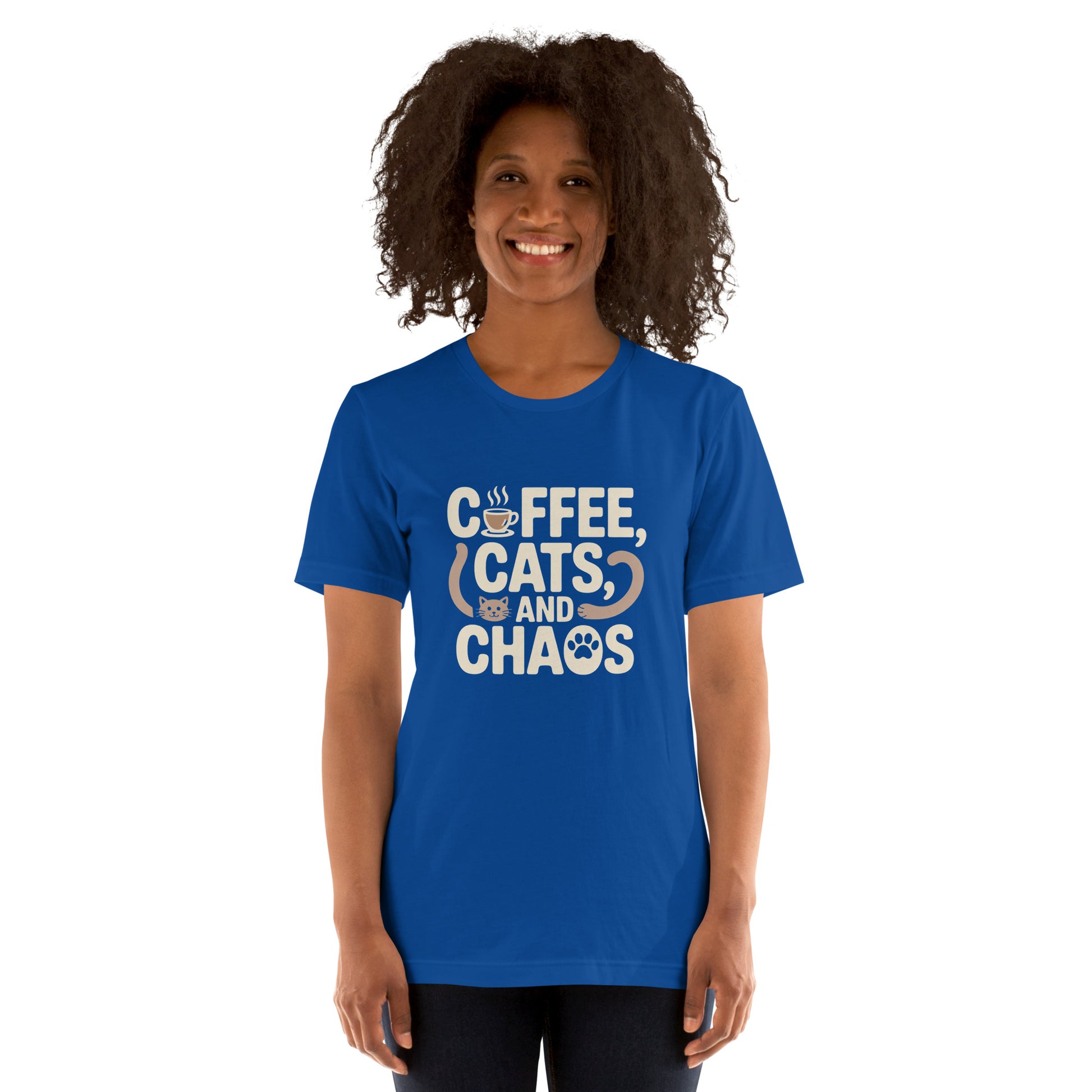 Coffee, Cats, and Chaos unisex t-shirt